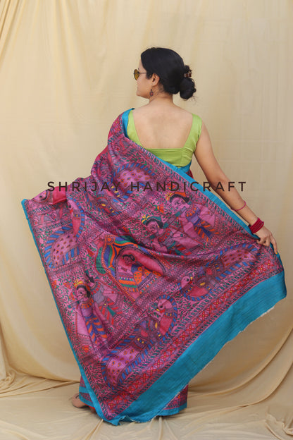 hand painted doli kahaar madhubani painting saree