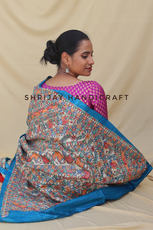 Hand painted madhubani painting Saree