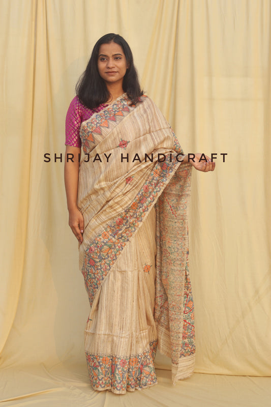 Handloom tussar ghichcha silk saree