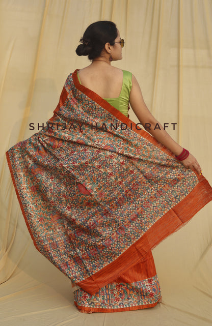 Handloom tussar ghichcha silk saree