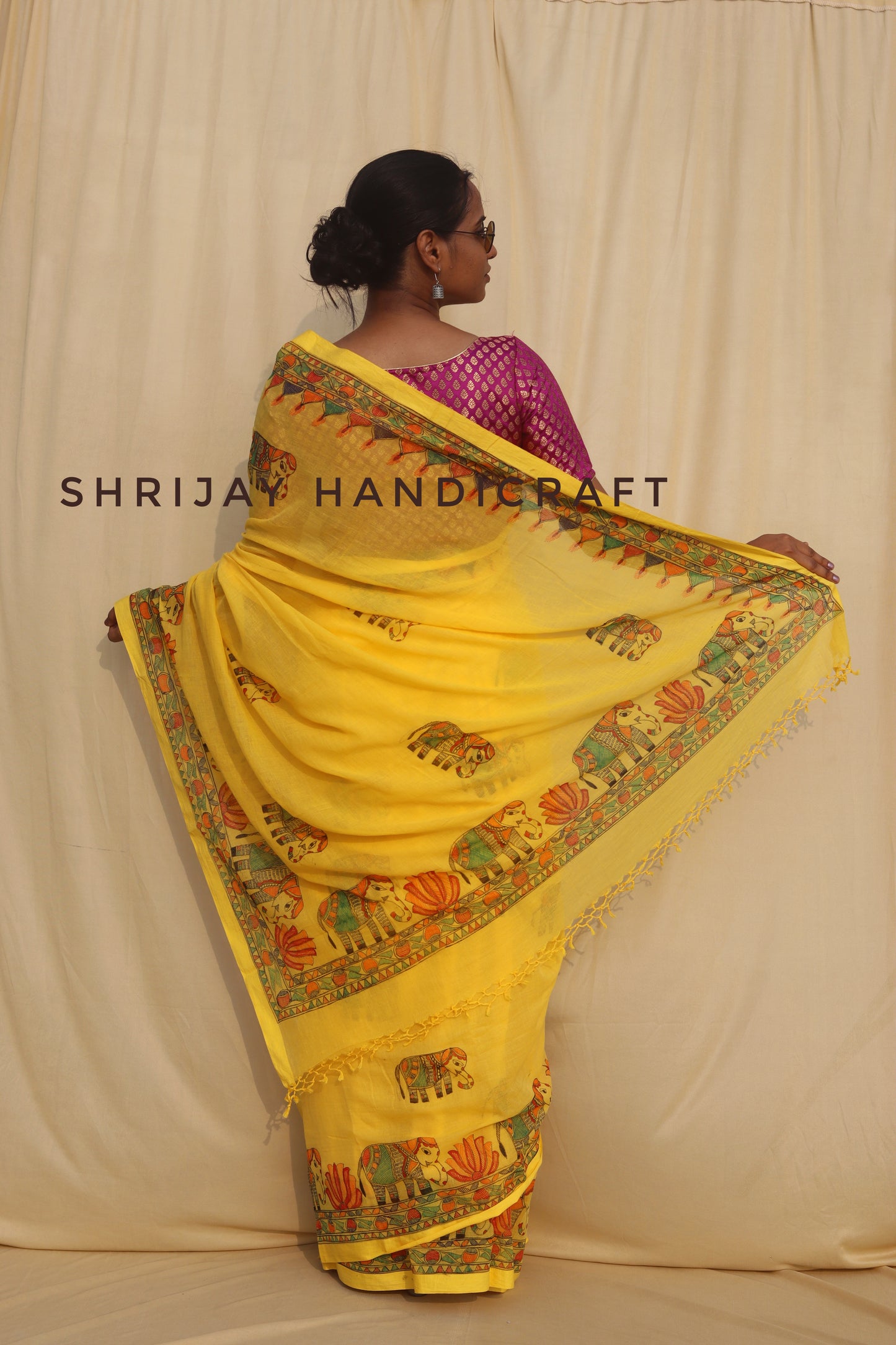 Mulmul handpainted madhubani painted saree