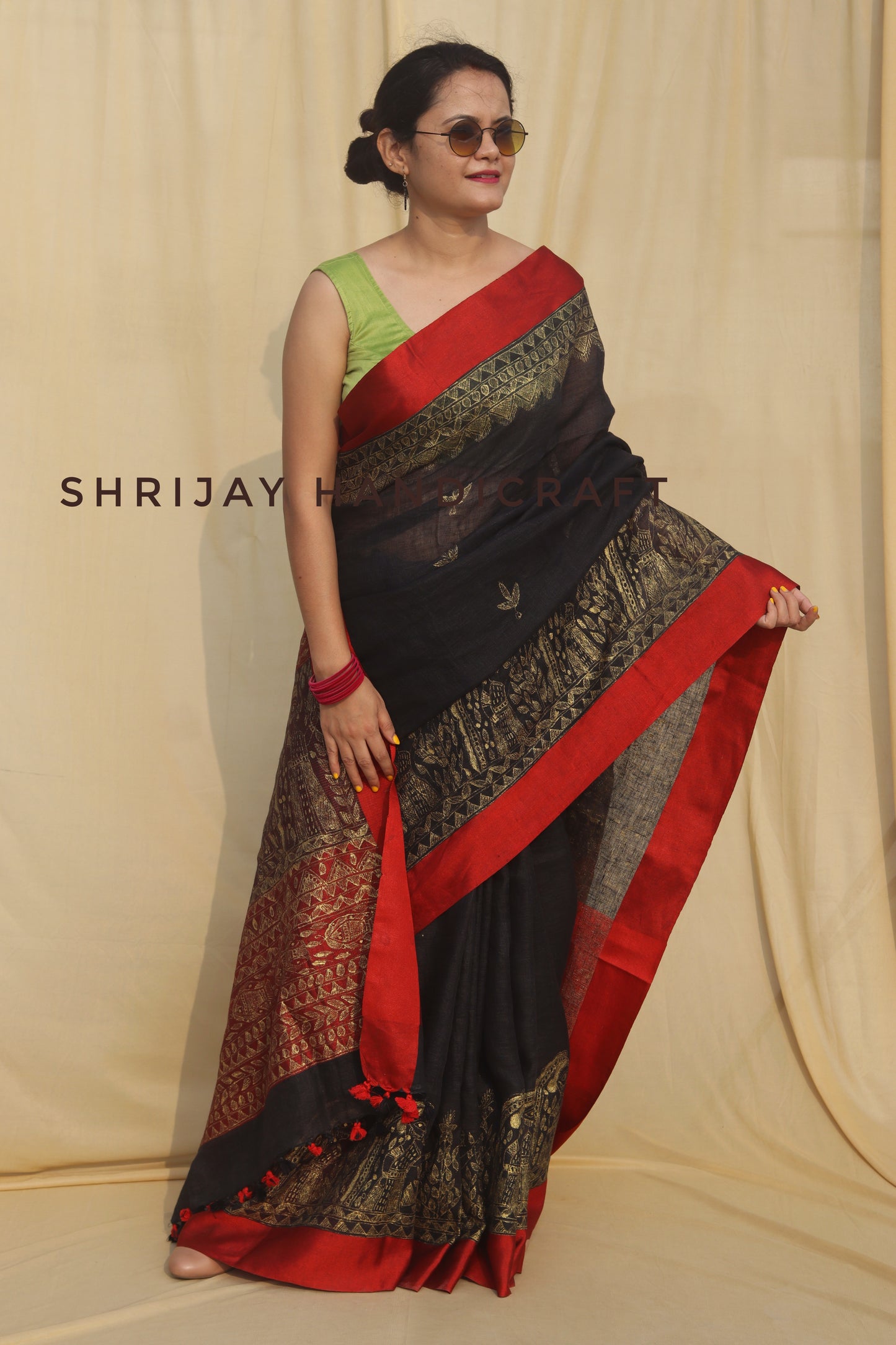 Linen hand painted saree