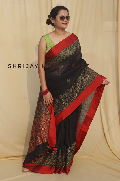 Linen hand painted saree