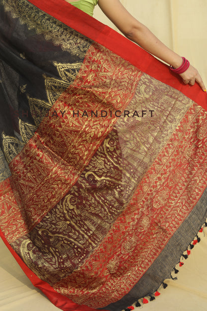 Linen hand painted saree