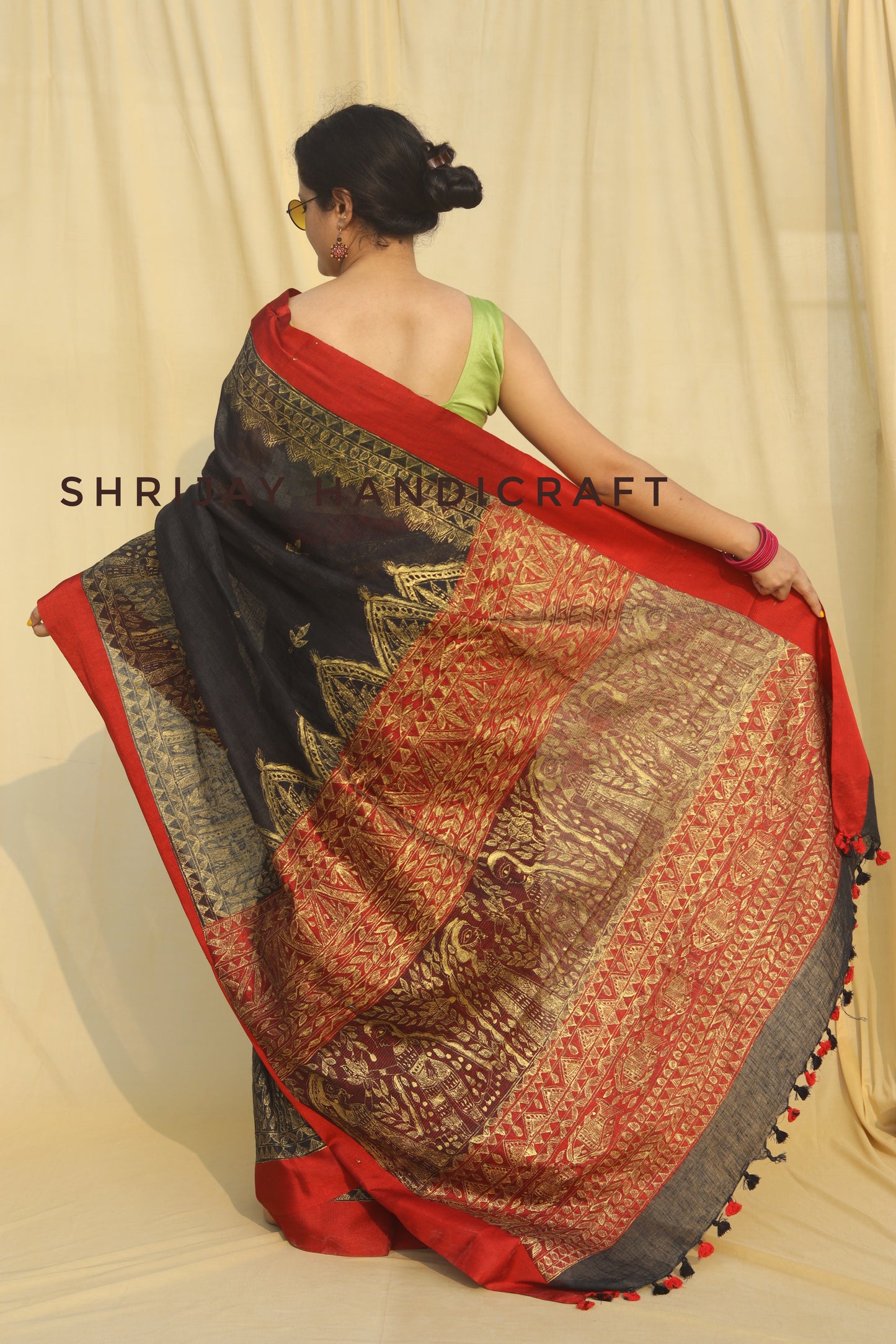 Linen hand painted saree