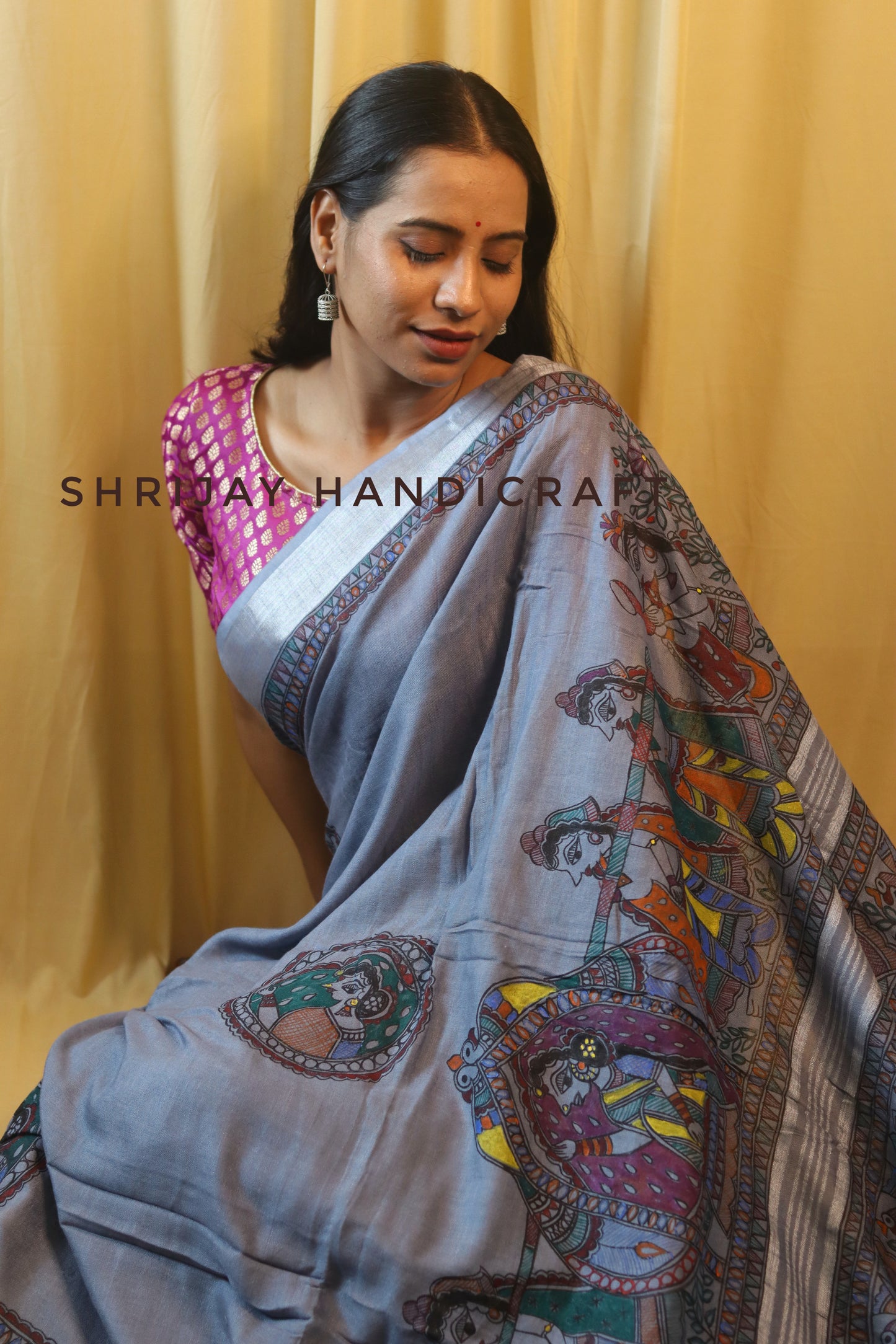 Cotton linen handpainted saree