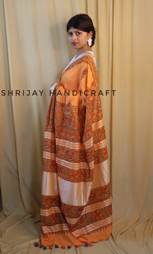 Cotton linen hand painted saree