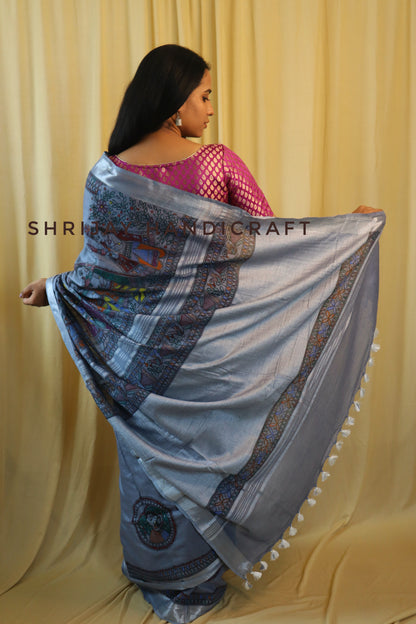 Cotton linen handpainted saree