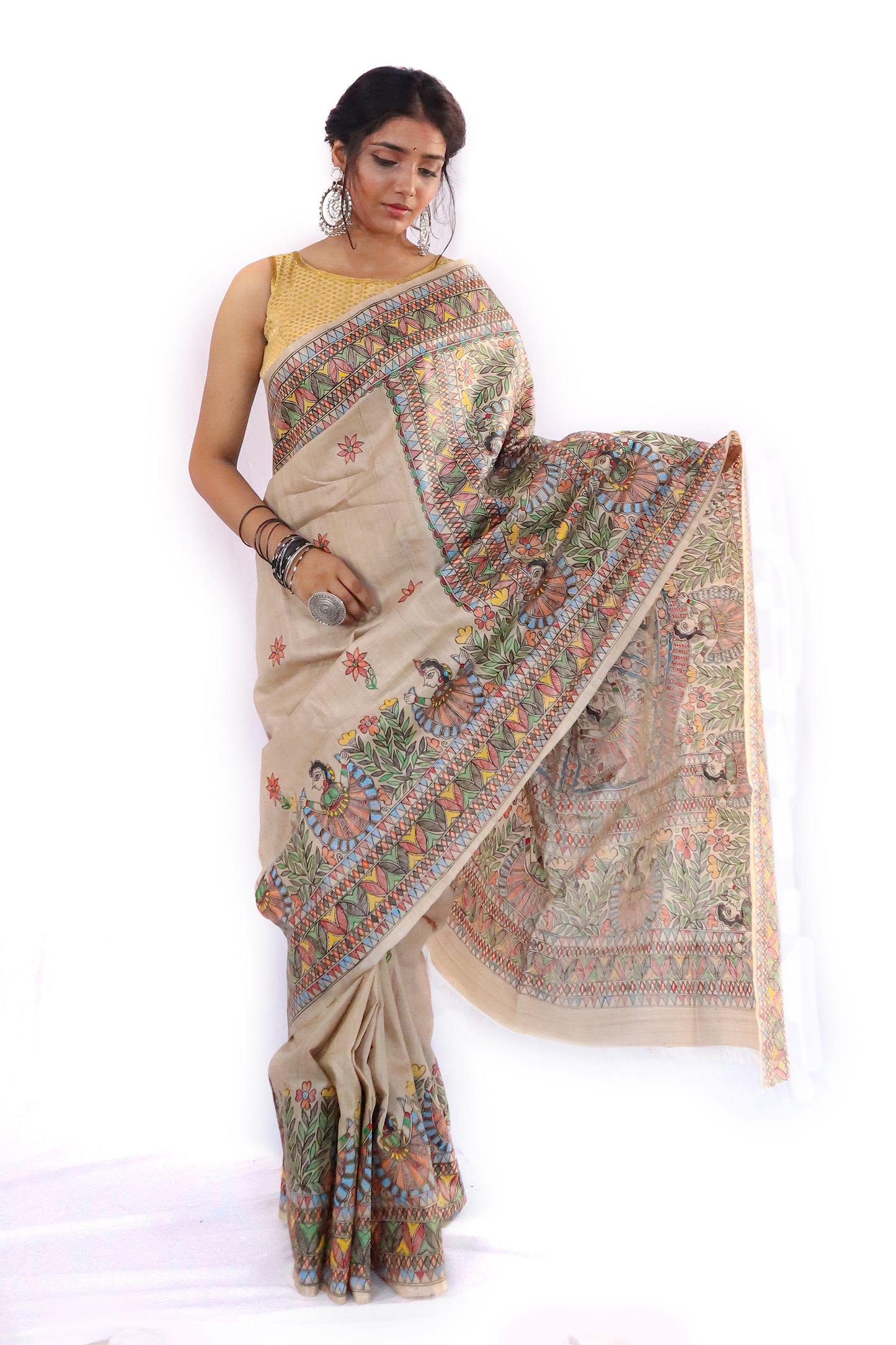 madhubani painted hand painted raas saree